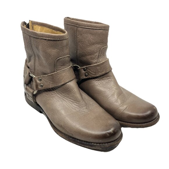 Frye Shoes - Frye Leather Boots Womens 6B Philip Harness Ankle Moto Rider Boots Gray